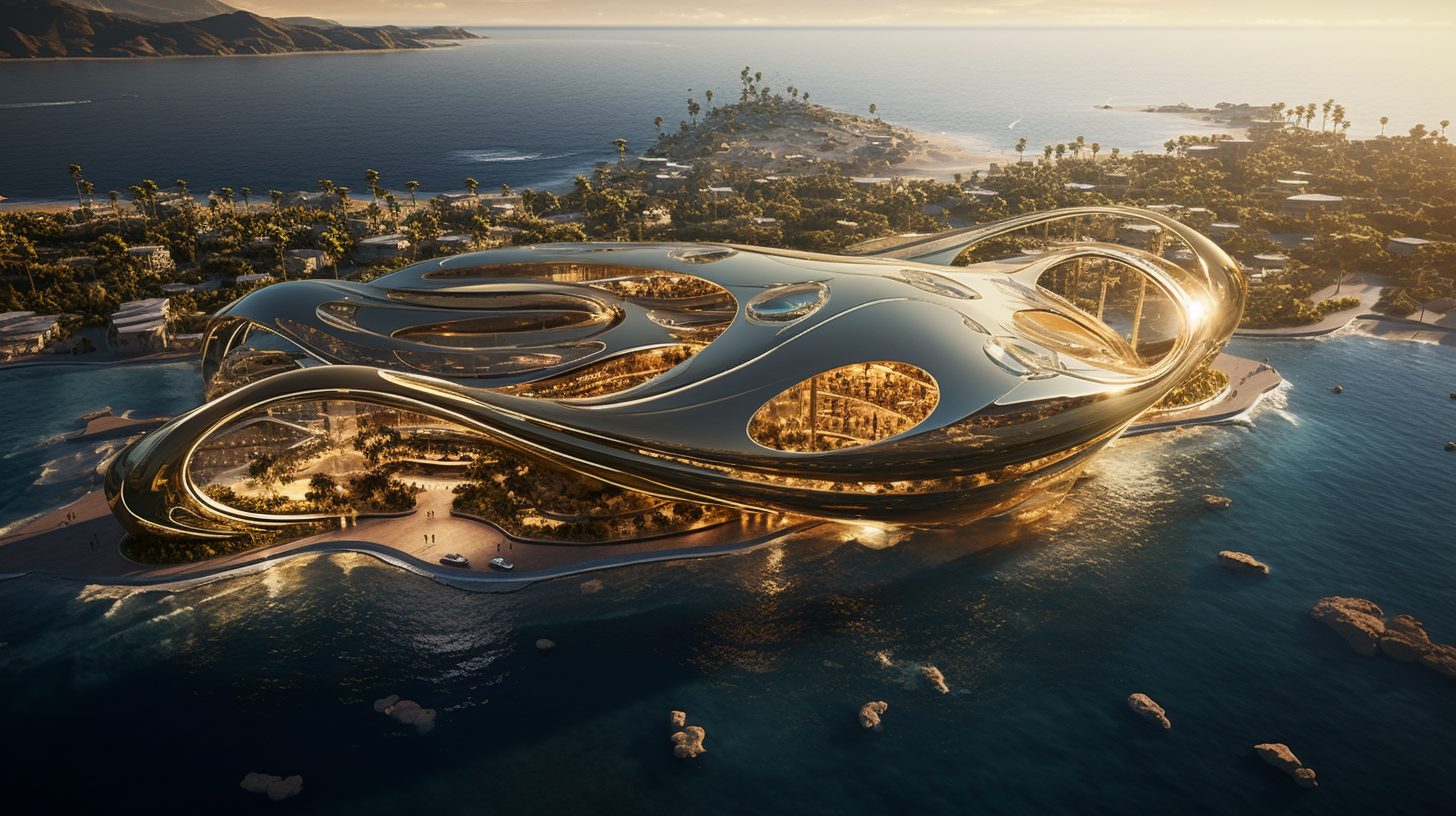 View of Futuristic Waterfront Buildings