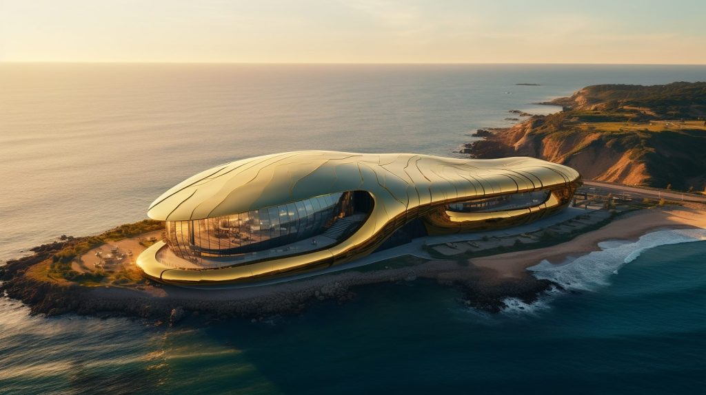 Futuristic Waterfront Buildings AI Artwork 18