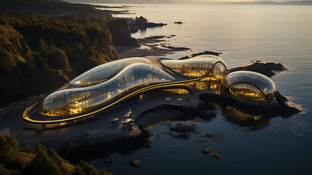 Futuristic Waterfront Buildings AI Artwork 21