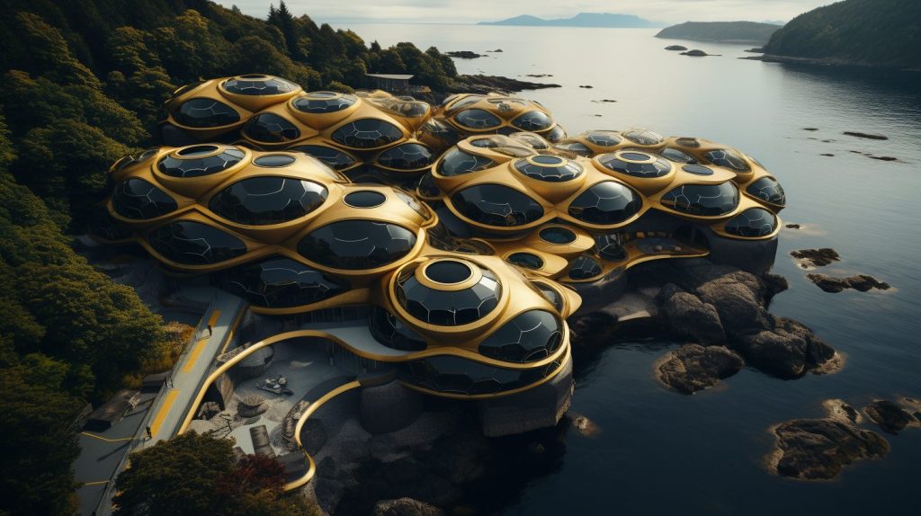 Futuristic Waterfront Buildings AI Artwork 25