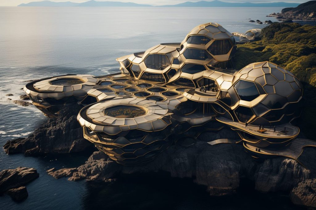 Futuristic Waterfront Buildings AI Artwork 28