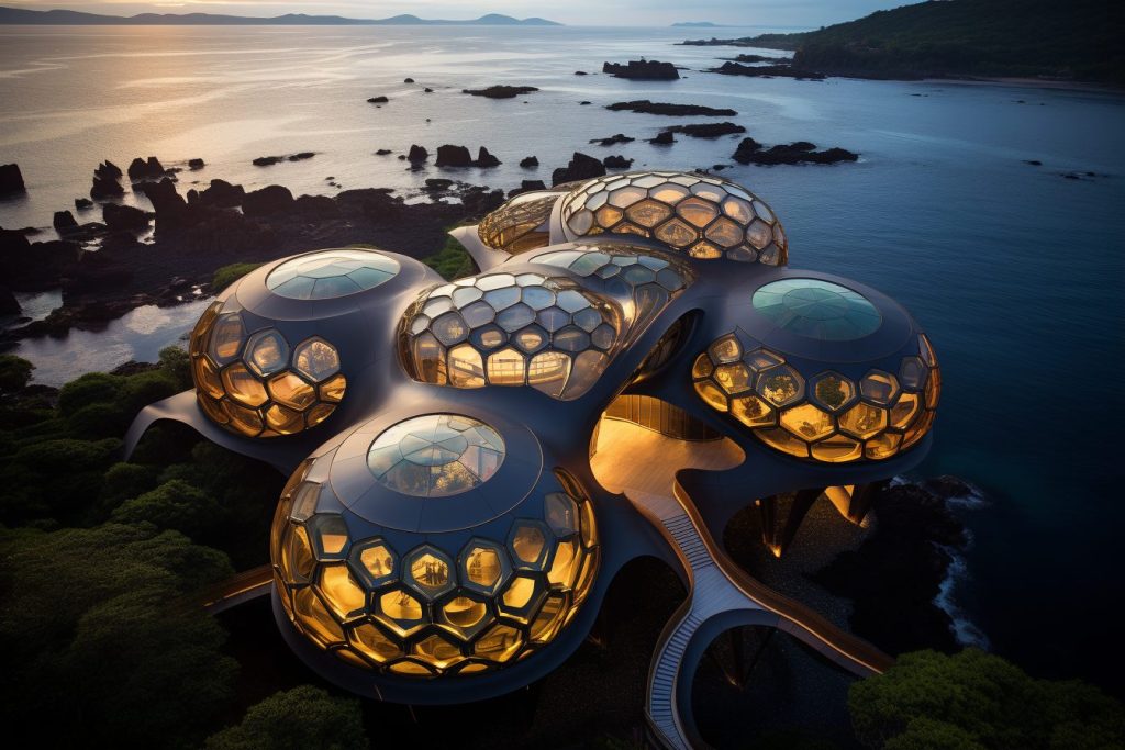 Futuristic Waterfront Buildings AI Artwork 29