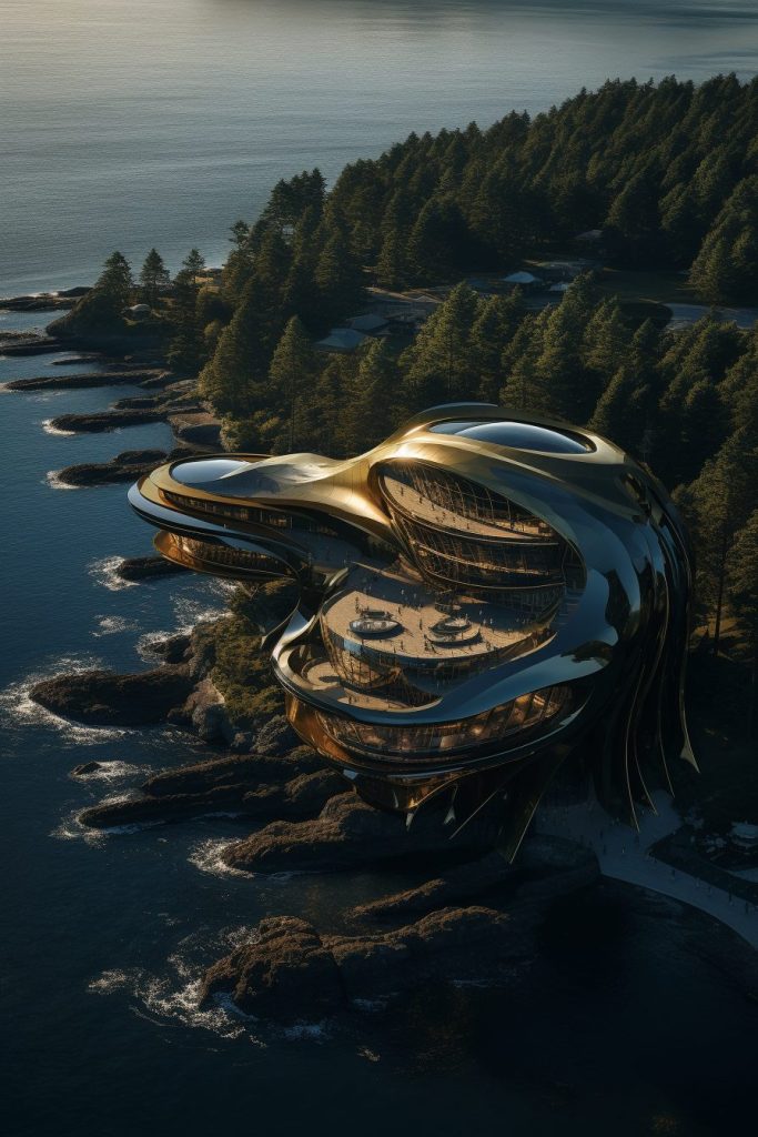 Futuristic Waterfront Buildings AI Artwork 2