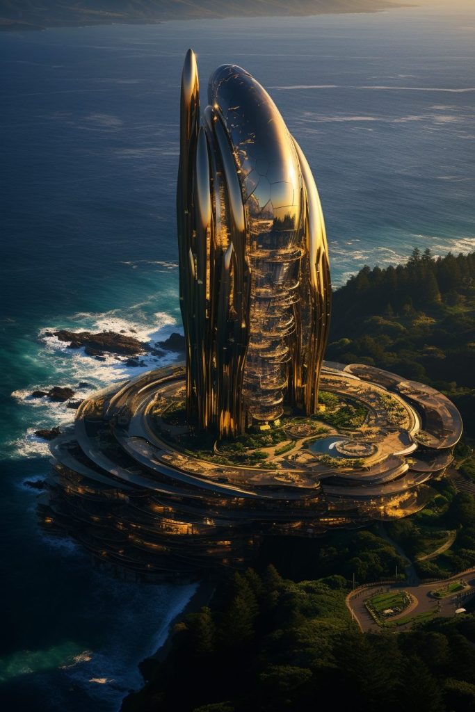 Futuristic Waterfront Buildings AI Artwork 32