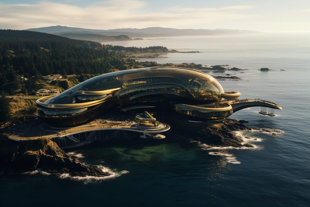 Futuristic Waterfront Buildings AI Artwork 33