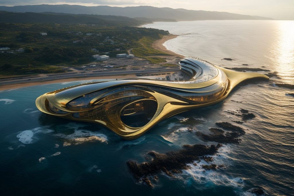 Futuristic Waterfront Buildings AI Artwork 34