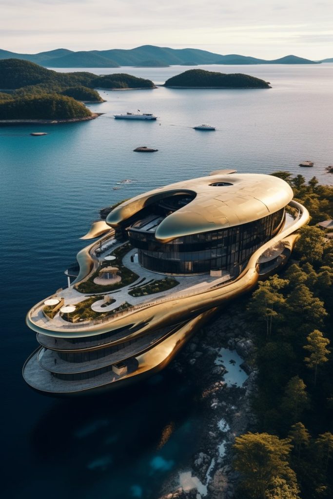 Futuristic Waterfront Buildings AI Artwork 35