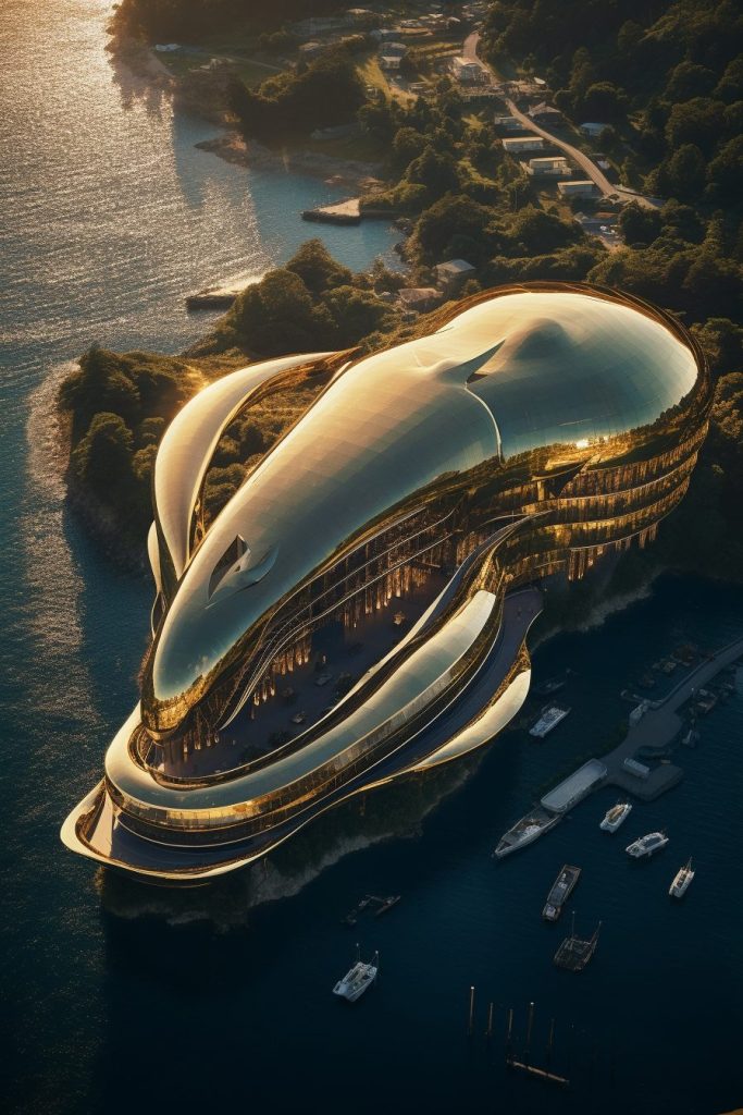 Futuristic Waterfront Buildings AI Artwork 36