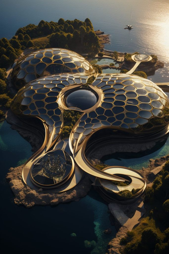 Futuristic Waterfront Buildings AI Artwork 37