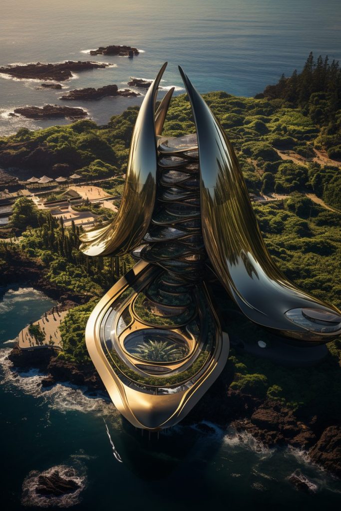 Futuristic Waterfront Buildings AI Artwork 6