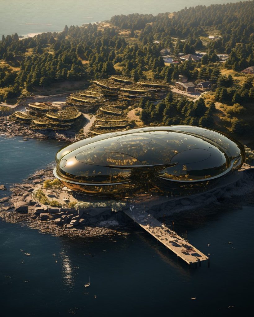 Futuristic Waterfront Buildings AI Artwork 8
