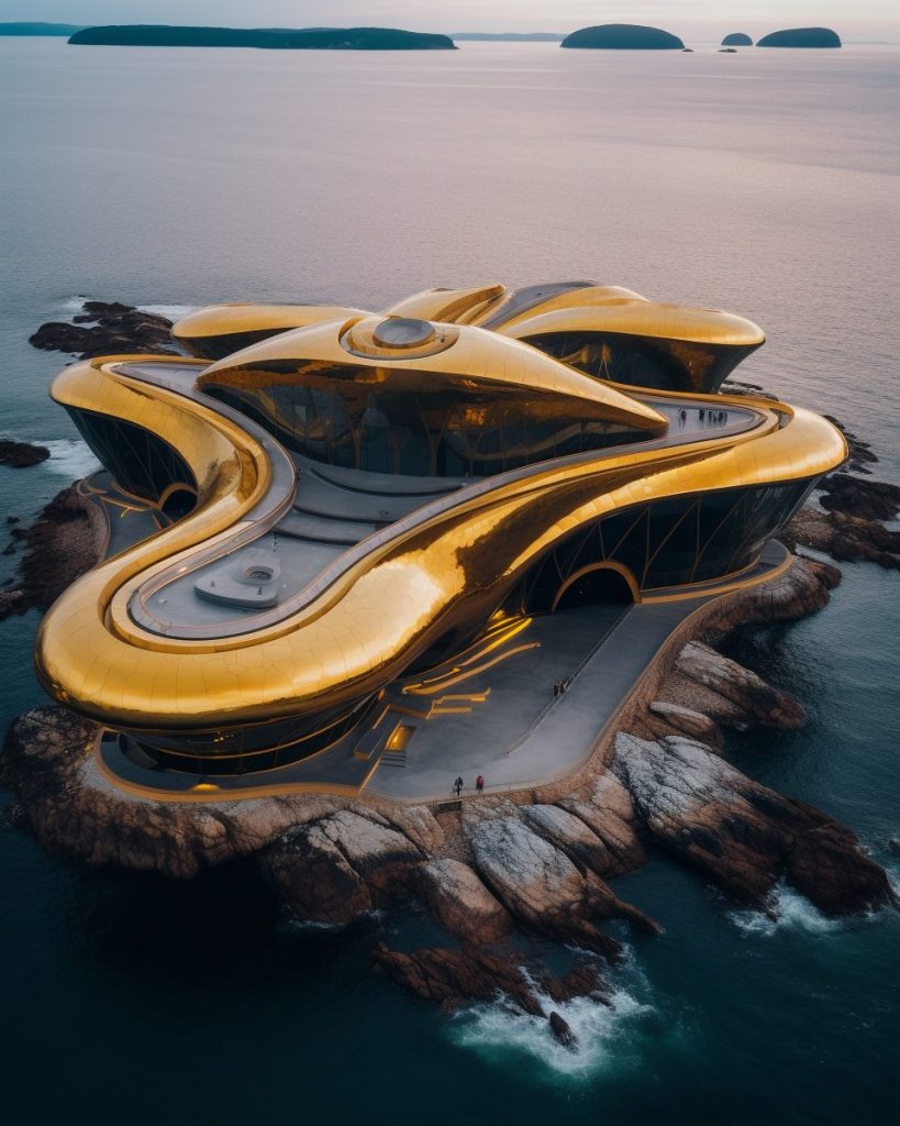 Futuristic Waterfront Buildings AI Artwork 9