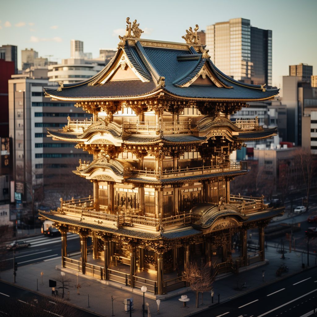 Golden Traditional Japanese Architectures with a Modern Touch AI Artwork 16