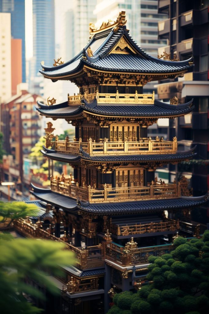 Golden Traditional Japanese Architectures with a Modern Touch AI Artwork 22