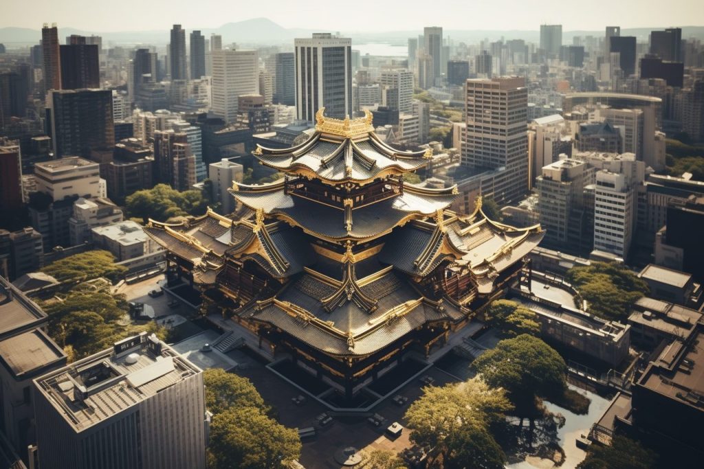 Golden Traditional Japanese Architectures with a Modern Touch AI Artwork 26