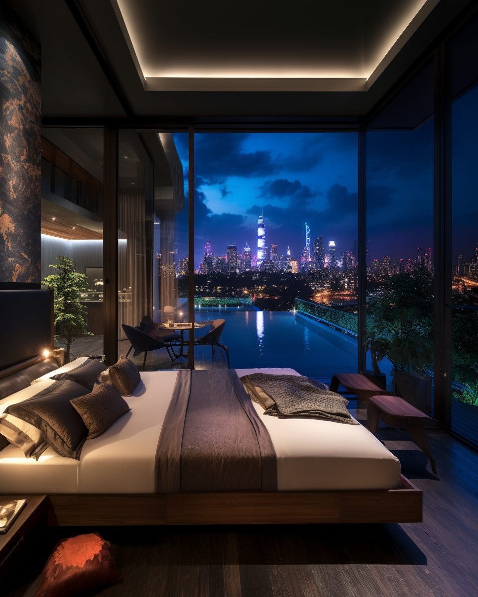 Modern Bedrooms with a Pool and View
