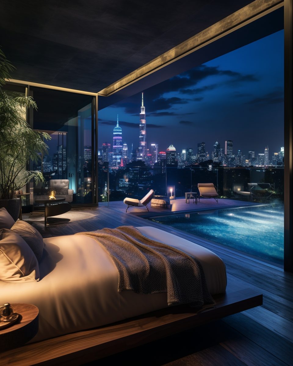 Modern Bedrooms with a Pool and View
