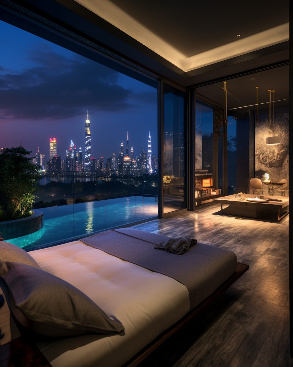 Modern Bedrooms with a Pool and View