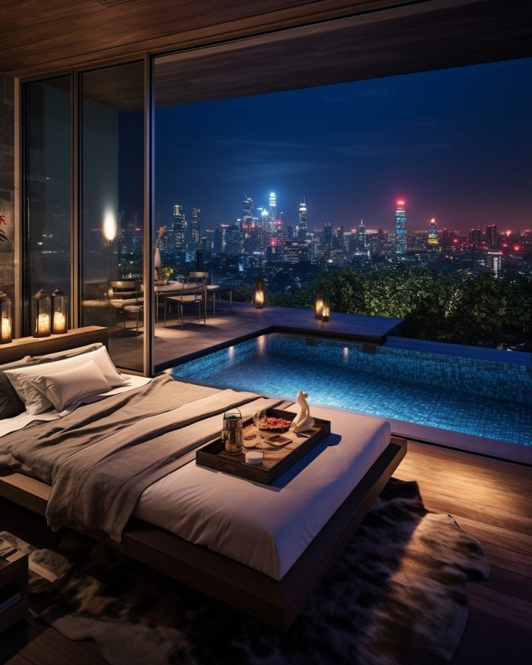 Modern Bedrooms with a Pool and View