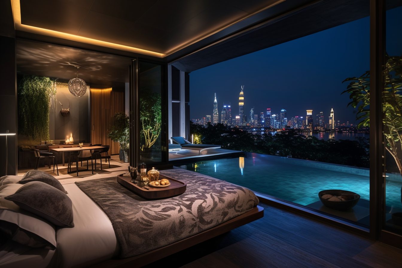 Modern Bedrooms with a Pool and View