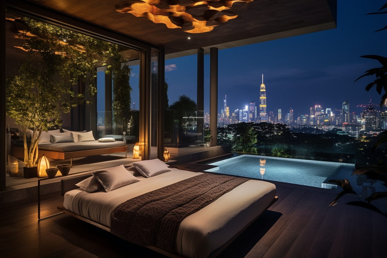Modern Bedrooms with a Pool and View
