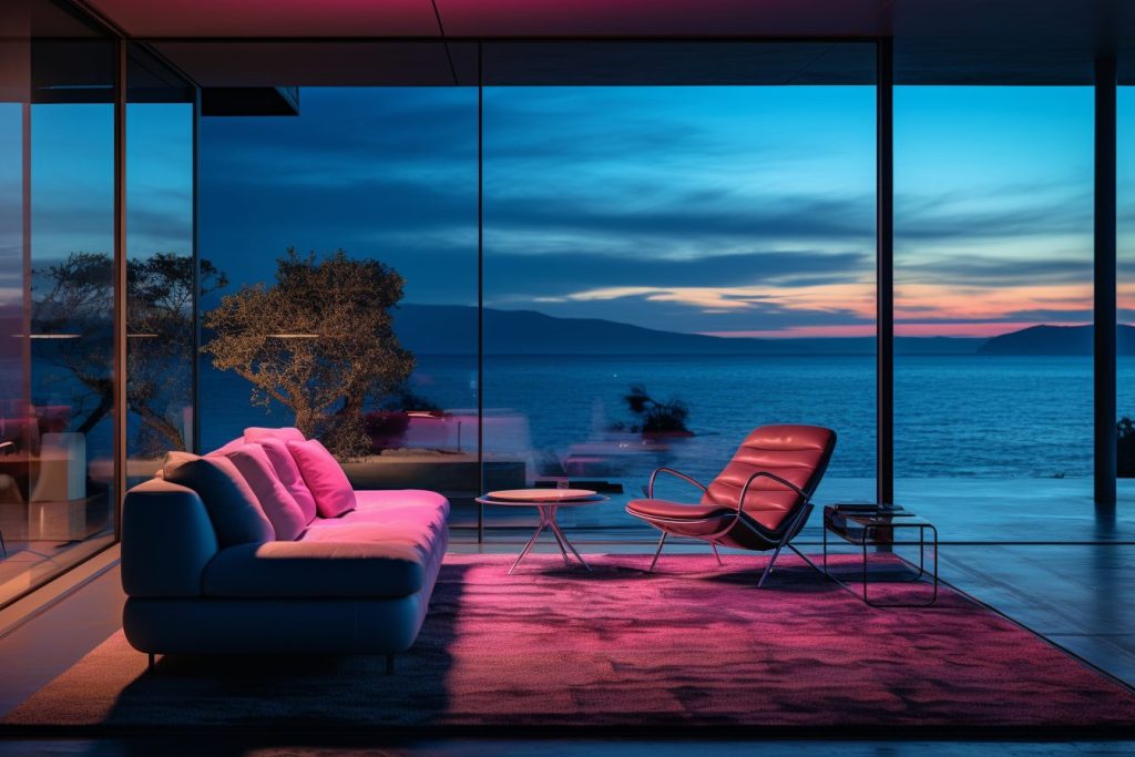 Neon Beach Houses with Amazing Ocean Views AI Artwork 10