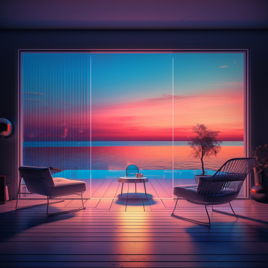 Neon Beach Houses with Amazing Ocean Views AI Artwork 11