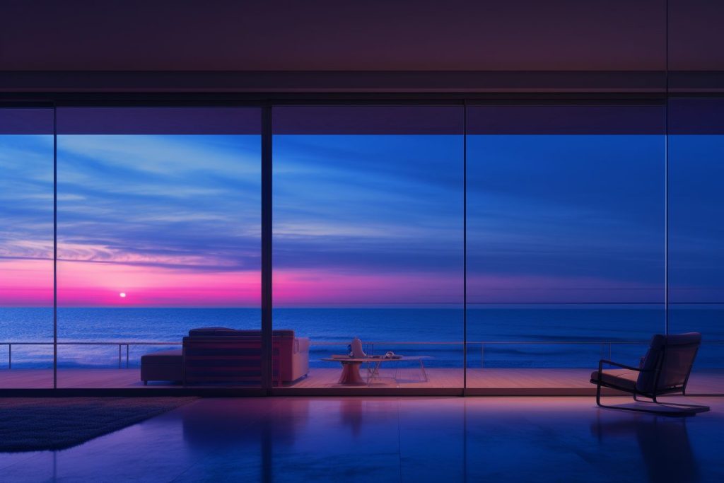 Neon Beach Houses with Amazing Ocean Views AI Artwork 12