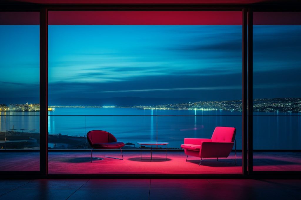 Neon Beach Houses with Amazing Ocean Views AI Artwork 13