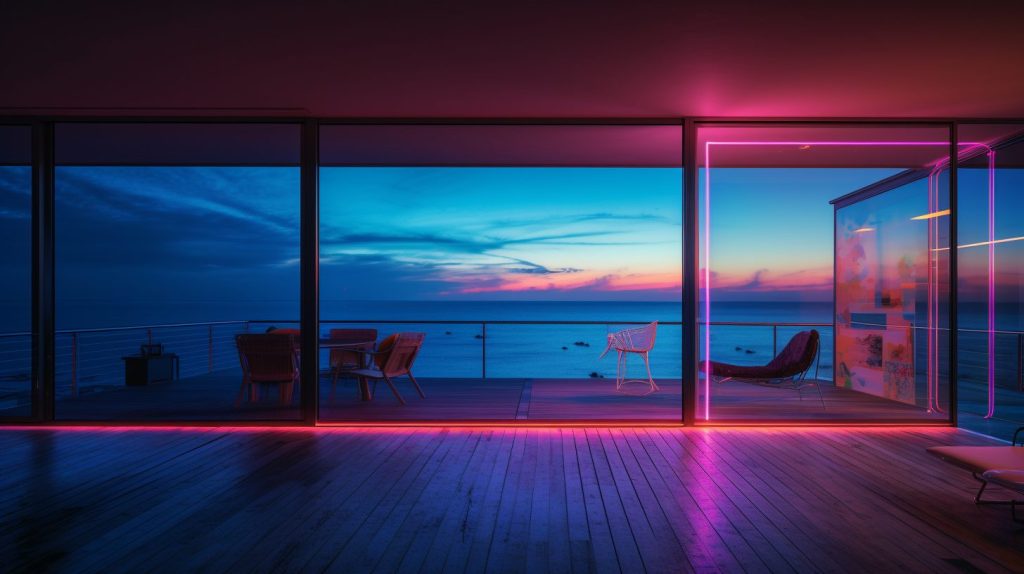 Neon Beach Houses with Amazing Ocean Views AI Artwork 14