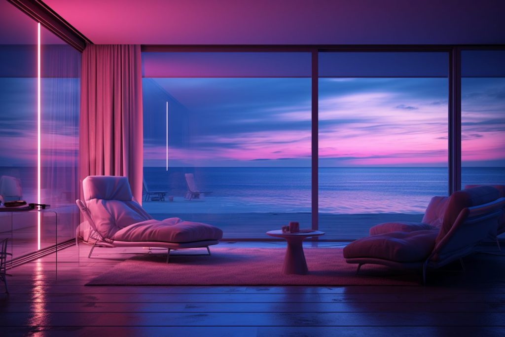 Neon Beach Houses with Amazing Ocean Views AI Artwork 15