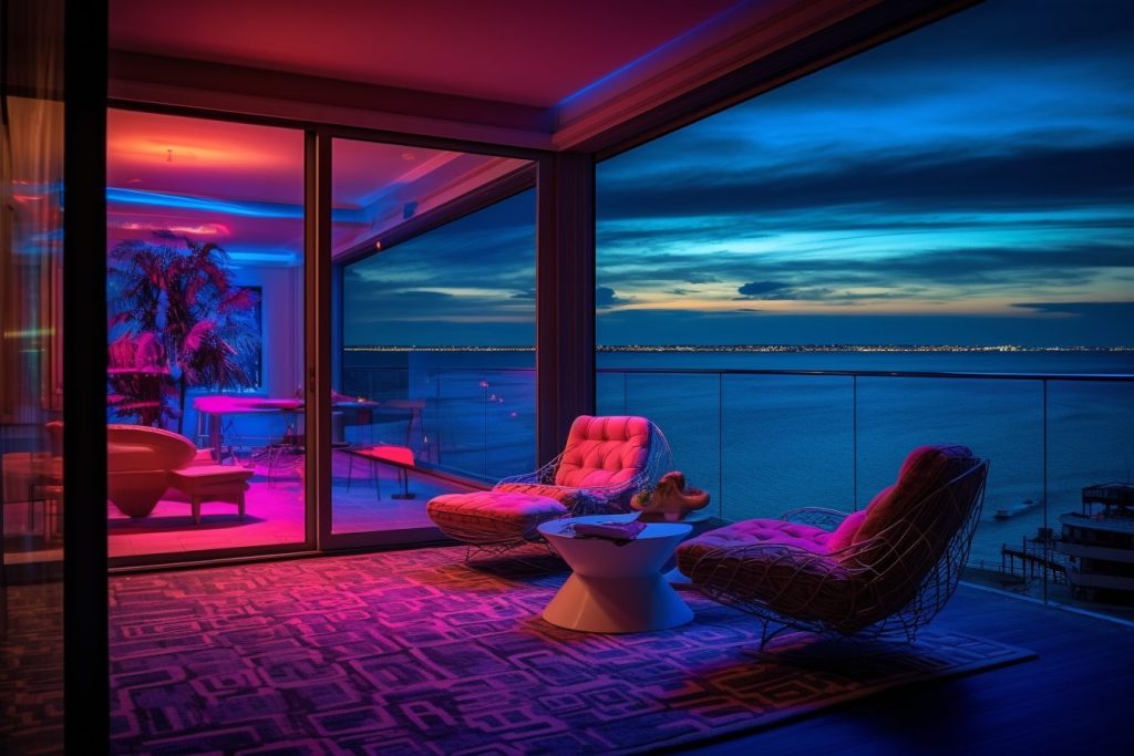 Neon Beach Houses with Amazing Ocean Views AI Artwork 19