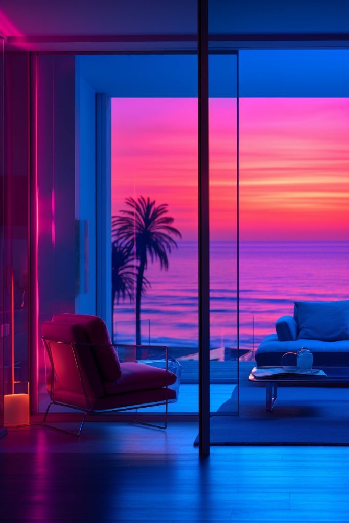 Neon Beach Houses with Amazing Ocean Views AI Artwork 20