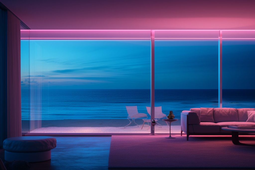 Neon Beach Houses with Amazing Ocean Views AI Artwork 21