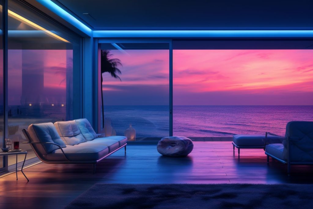 Neon Beach Houses with Amazing Ocean Views AI Artwork 22