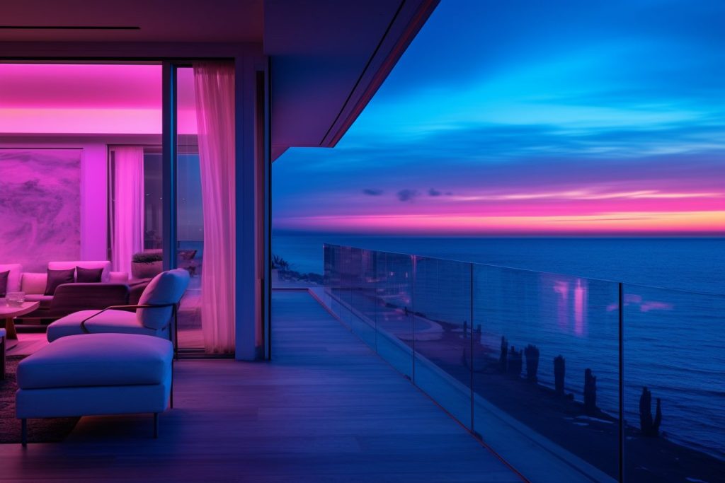 Neon Beach Houses with Amazing Ocean Views AI Artwork 23