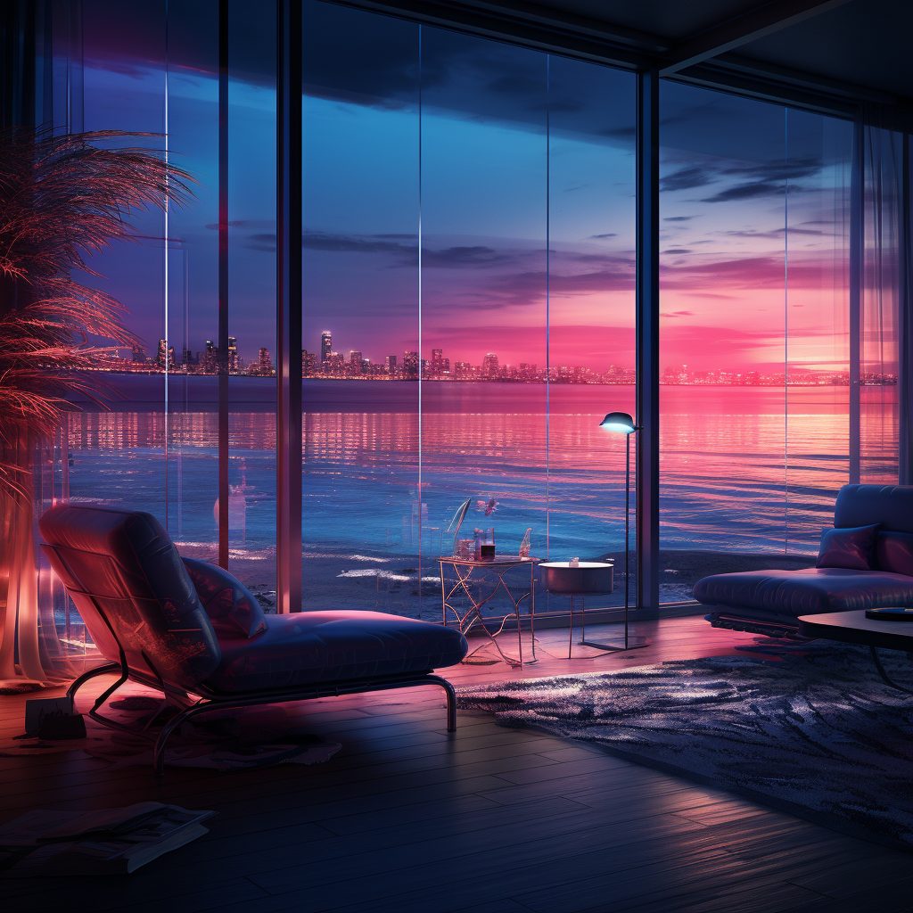 Neon Beach Houses with Amazing Ocean Views AI Artwork 24