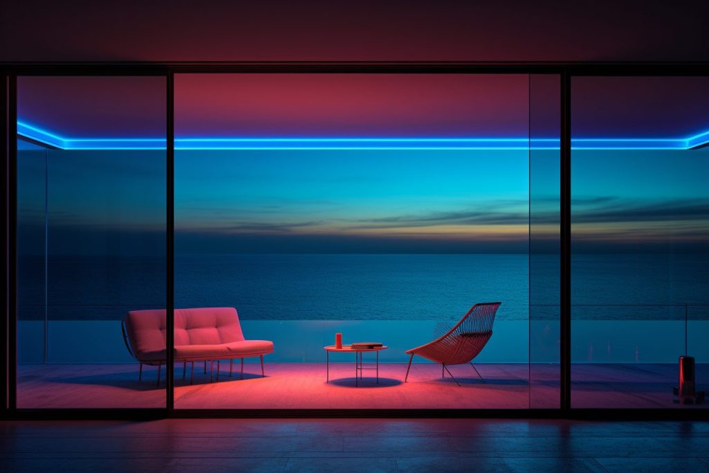Neon Beach Houses with Amazing Ocean Views AI Artwork 25