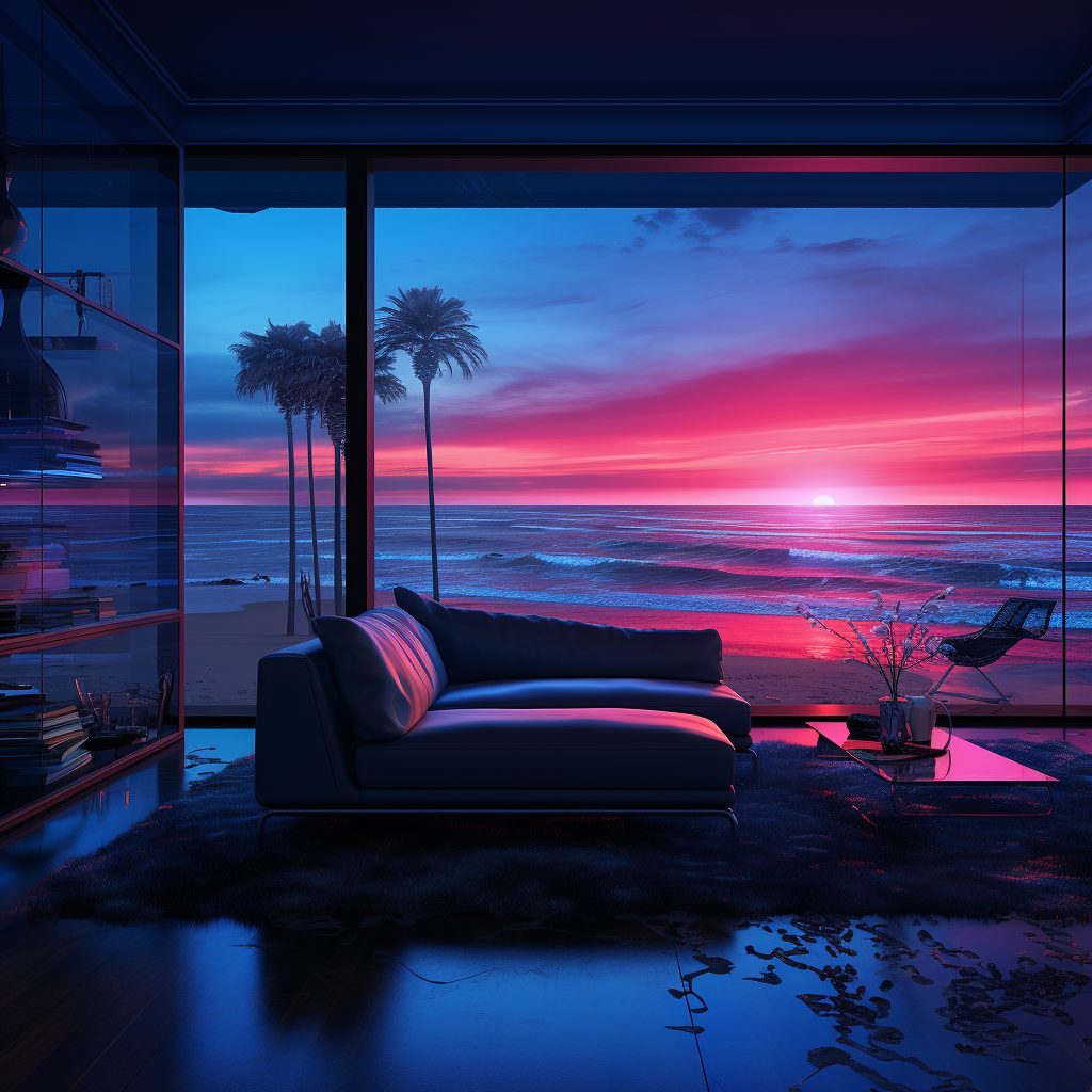 Neon Beach Houses with Amazing Ocean Views AI Artwork 26
