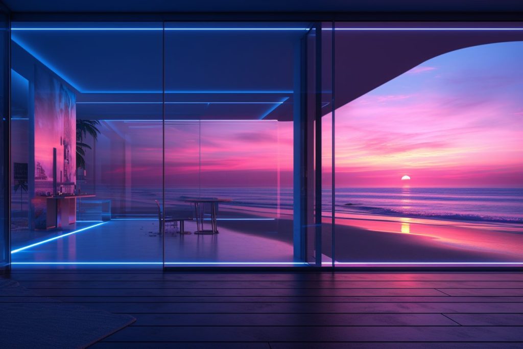 Neon Beach Houses with Amazing Ocean Views AI Artwork 27