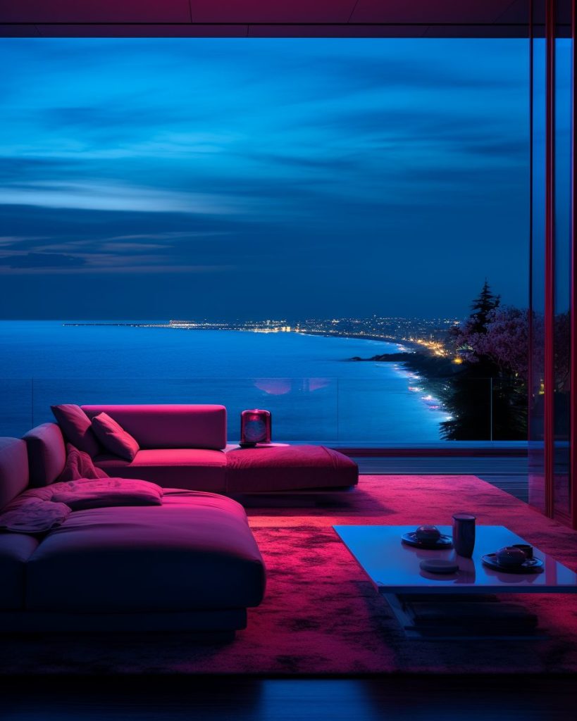 Neon Beach Houses with Amazing Ocean Views AI Artwork 28