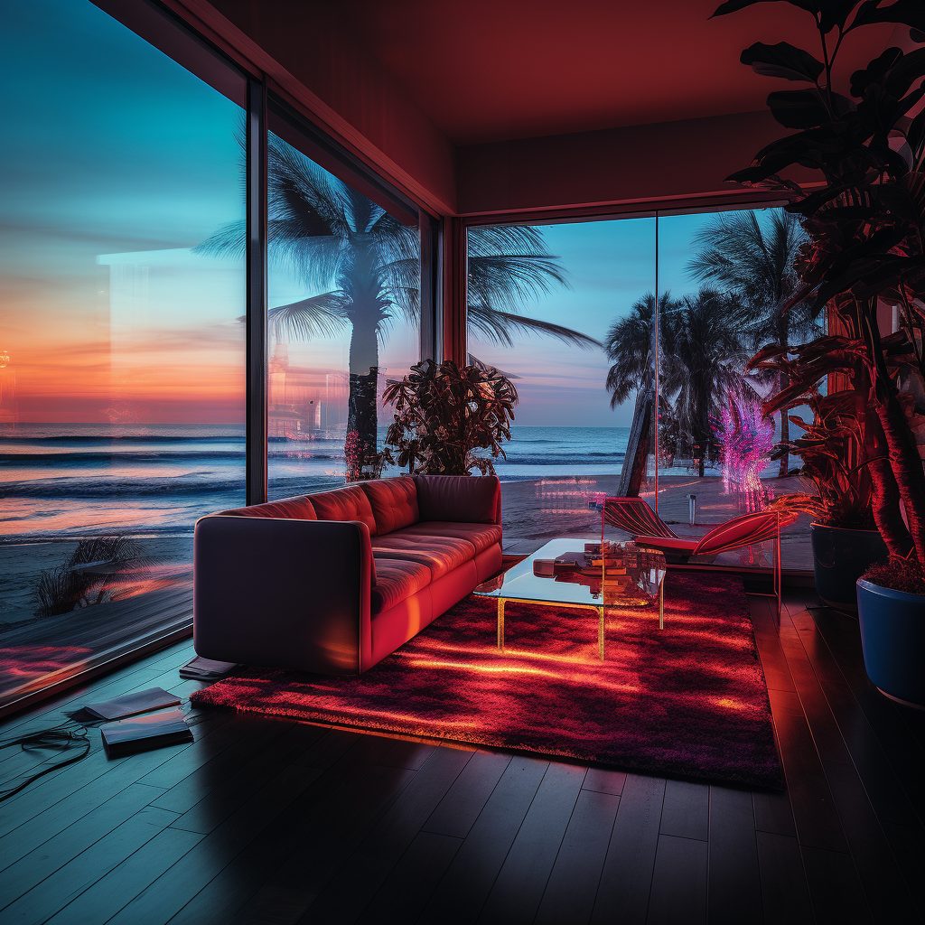 Neon Beach Houses with Amazing Ocean Views AI Artwork 29