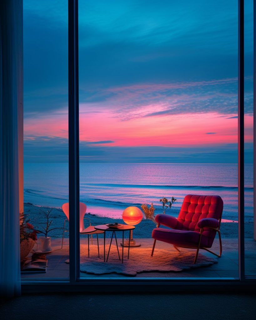 Neon Beach Houses with Amazing Ocean Views AI Artwork 30