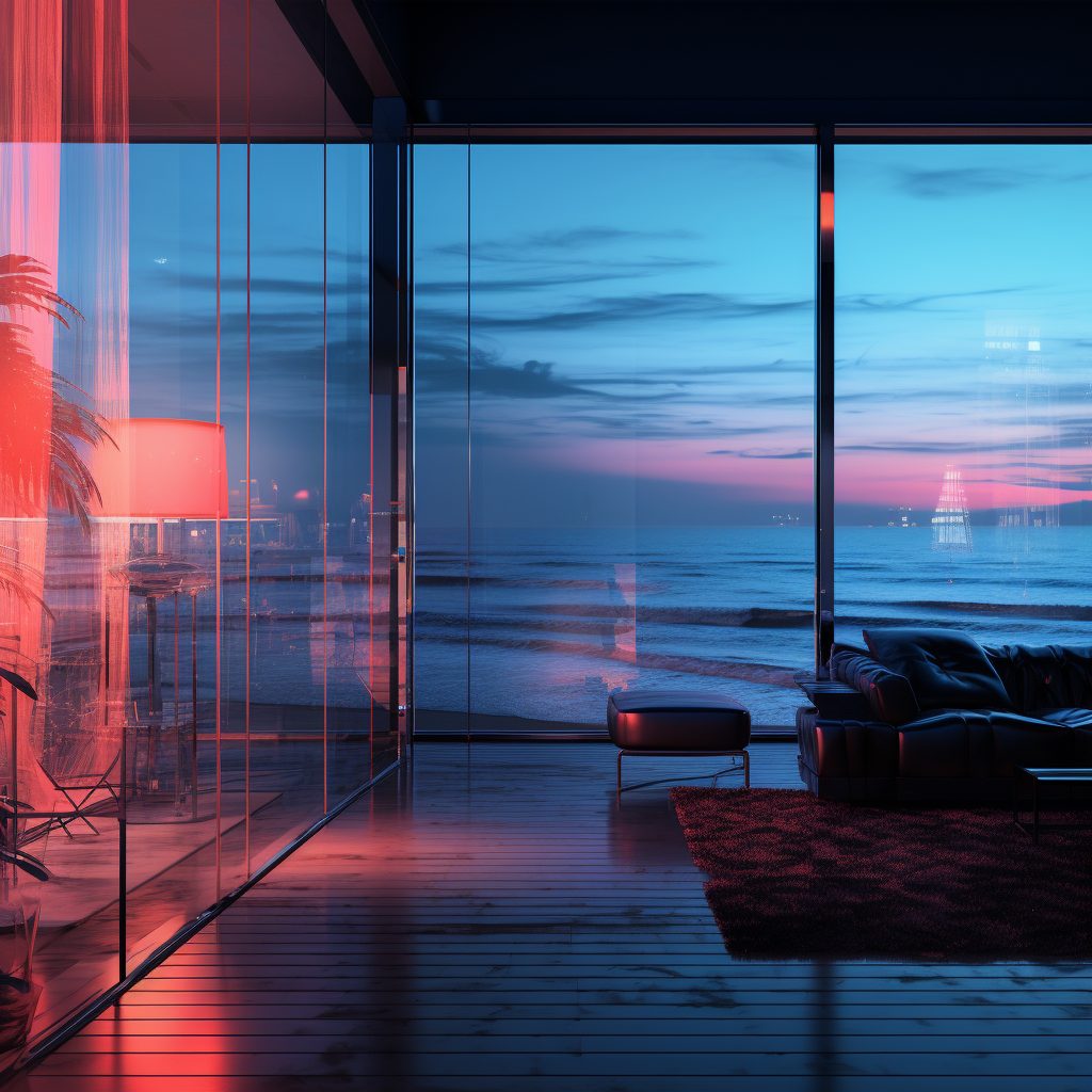 Neon Beach Houses with Amazing Ocean Views AI Artwork 31