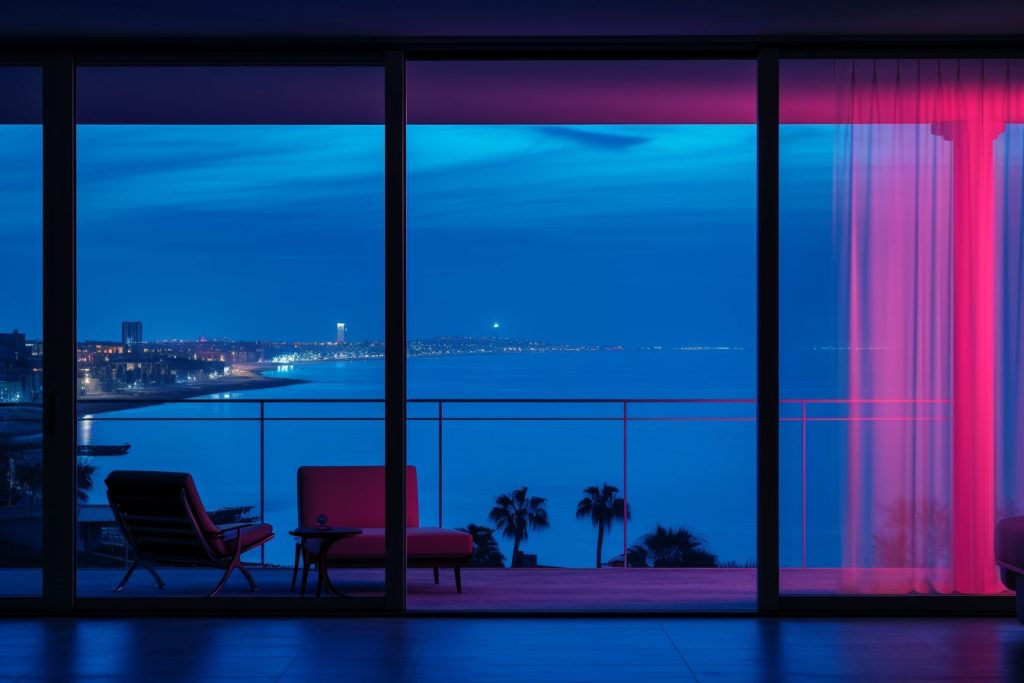 Neon Beach Houses with Amazing Ocean Views AI Artwork 32