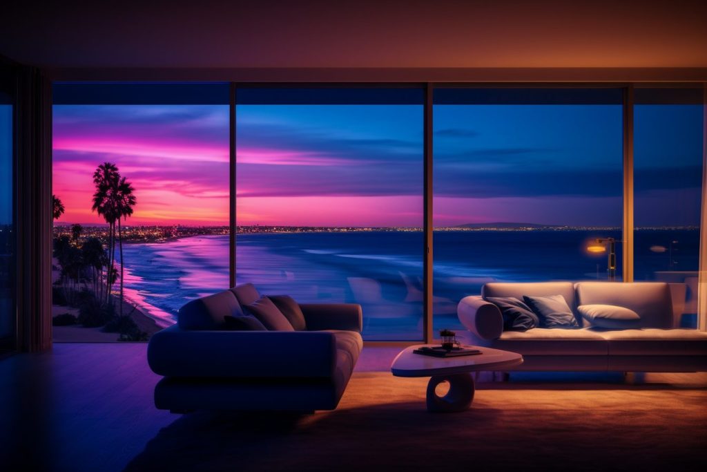 Neon Beach Houses with Amazing Ocean Views AI Artwork 33