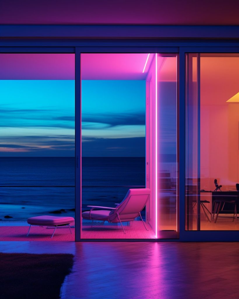 Neon Beach Houses with Amazing Ocean Views AI Artwork 34