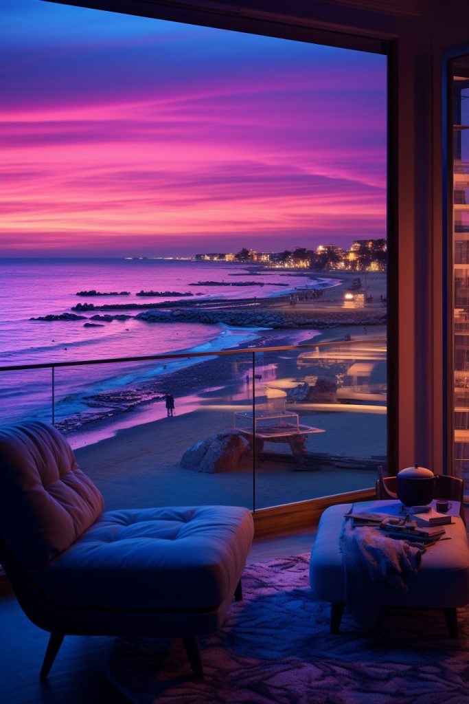 Neon Beach Houses with Amazing Ocean Views AI Artwork 35