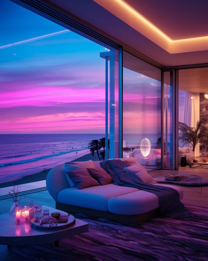 Neon Beach Houses with Amazing Ocean Views AI Artwork 37