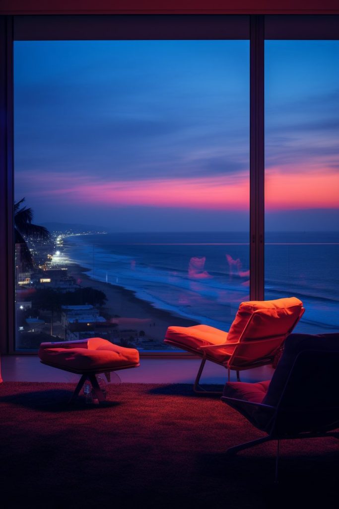 Neon Beach Houses with Amazing Ocean Views AI Artwork 38